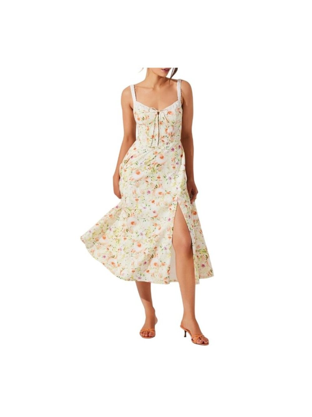 NWT ASTR Julietta Orange Ivory Floral Corset Midi Dress XL MSRP $164